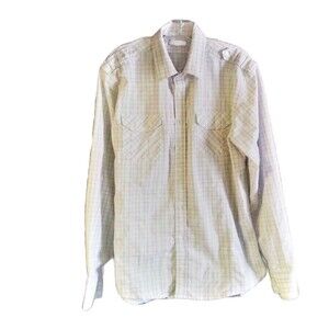 Source Men's XL Western Shirt Long Sleeve Gray and White Plaid
